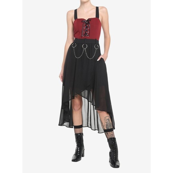Red & Black O-Ring Hi-Low Goth Vibes Dress NEW Size Large - Picture 3 of 9